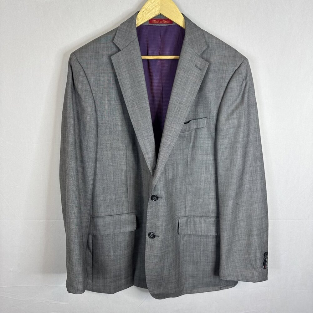 English Laundry Super 100’s Wool Blazer Gray Check 44R Two Button Classic Lined